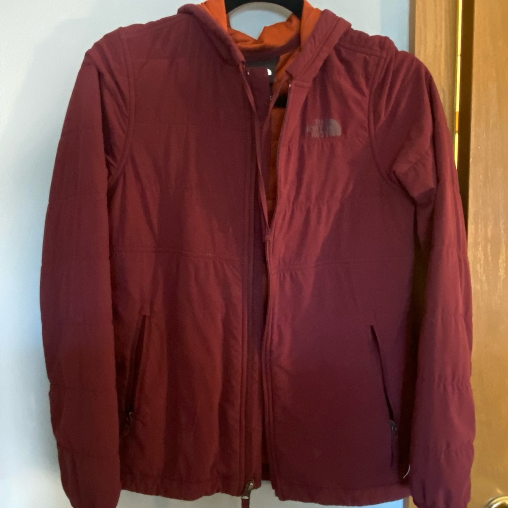 Dark red North face zip up